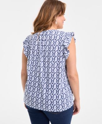 Plus Size Printed Ruffle Pintuck Top