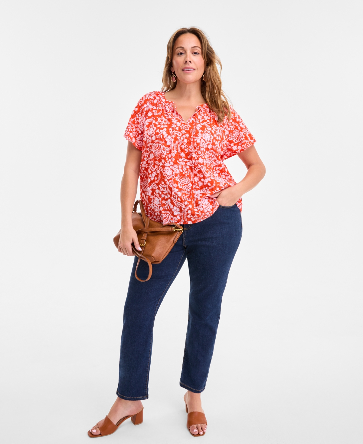 Style & Co Plus Size Printed Flutter-sleeve Top, Exclusively At Macy's
