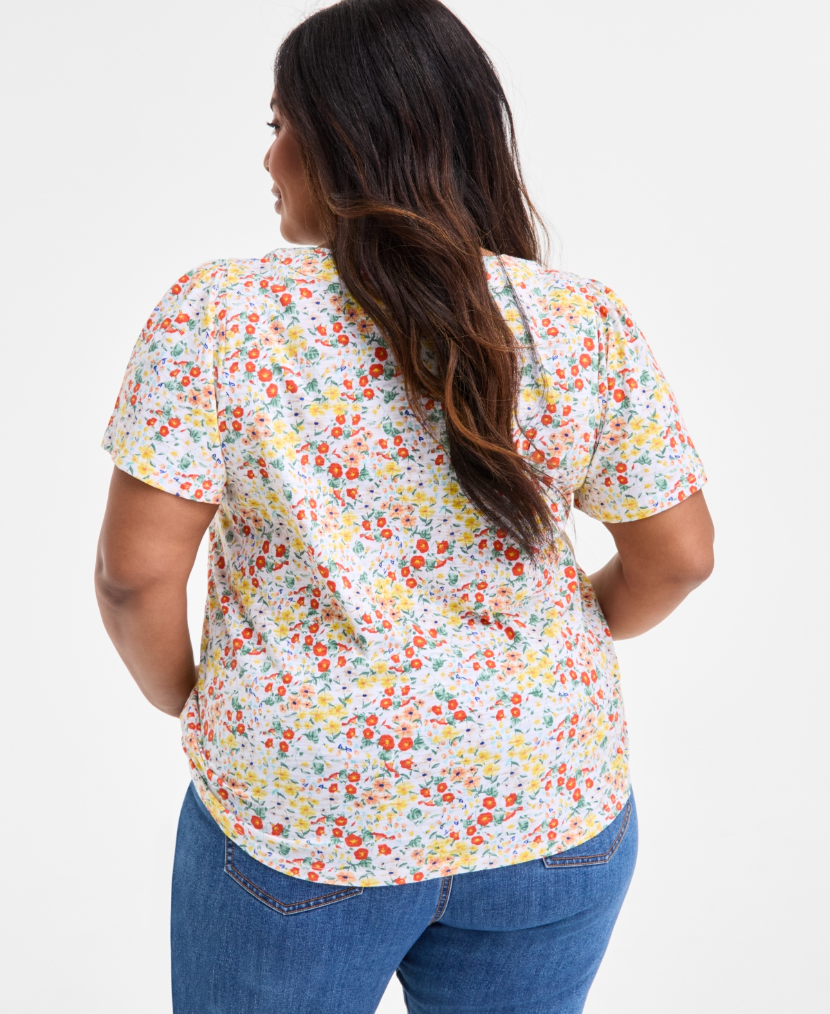 Style & Co Plus Size Printed Square-neck Short-sleeve Top, Exclusively At Macy's