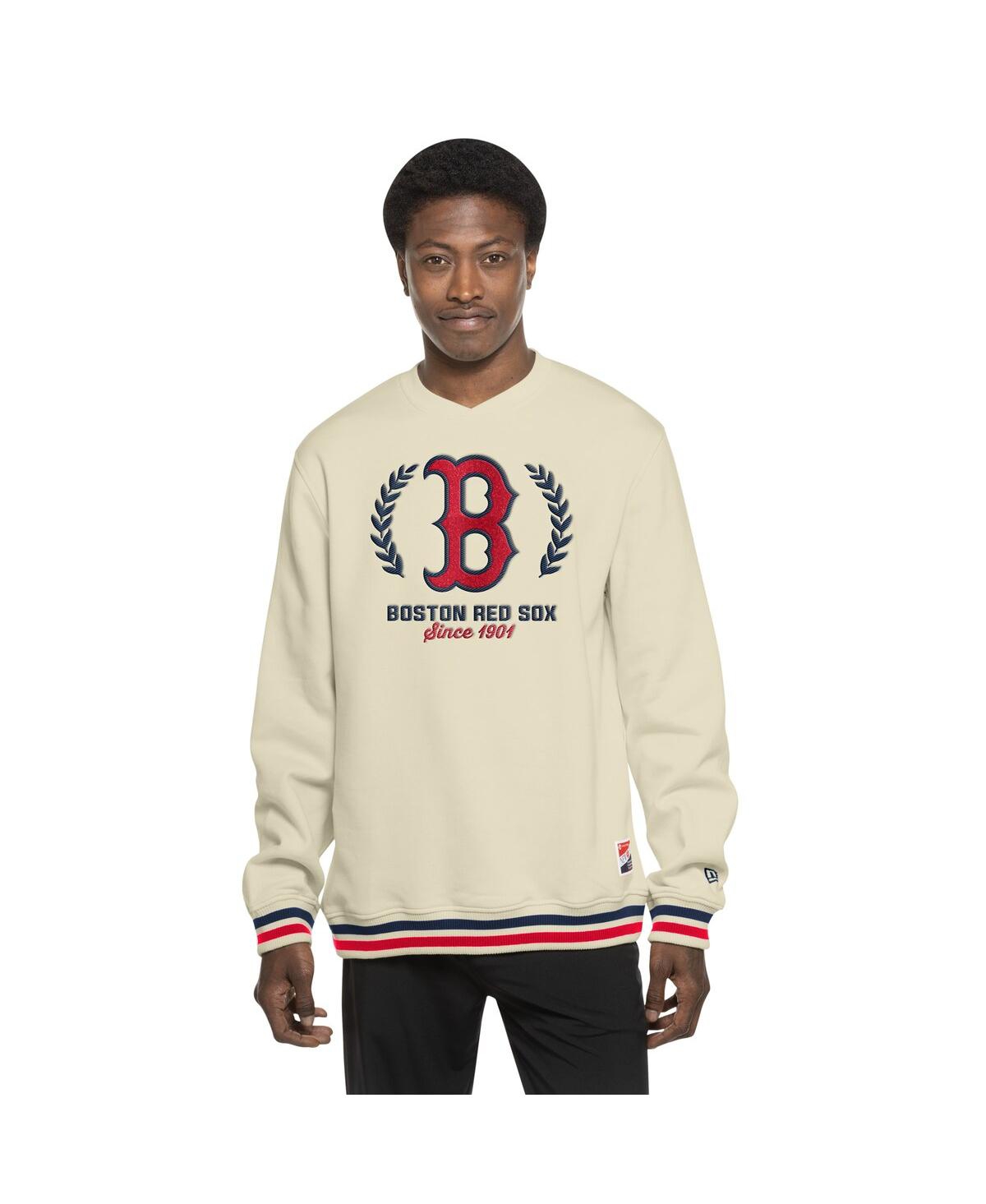 NEW ERA MEN'S CREAM BOSTON RED SOX THROWBACK PULLOVER SWEATSHIRT 