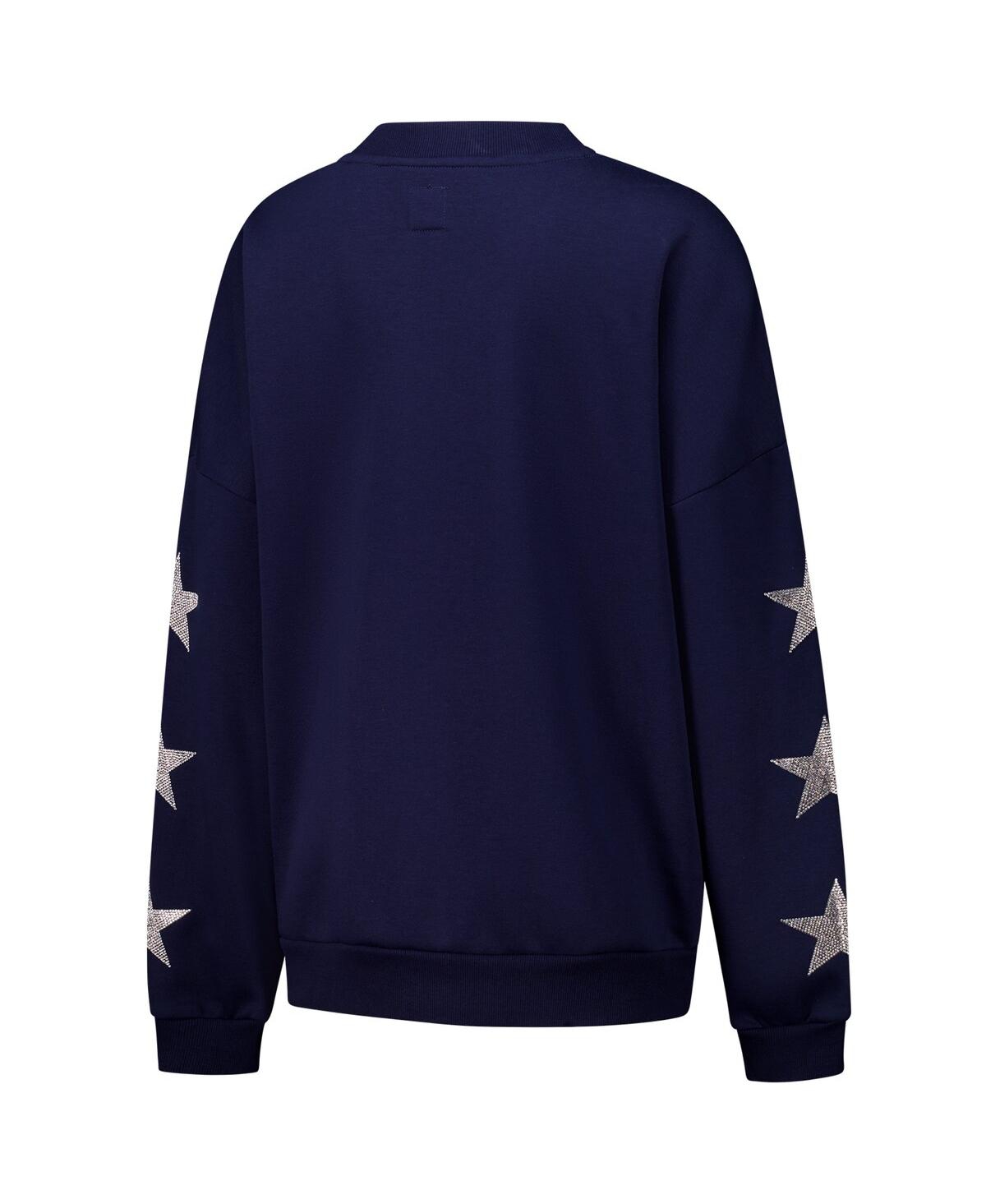 GAMEDAY COUTURE WOMEN'S NAVY CHICAGO BEARS RHINESTONE STAR SLEEVE SETTLE THE SCORE TRI-BLEND PULLOVER 