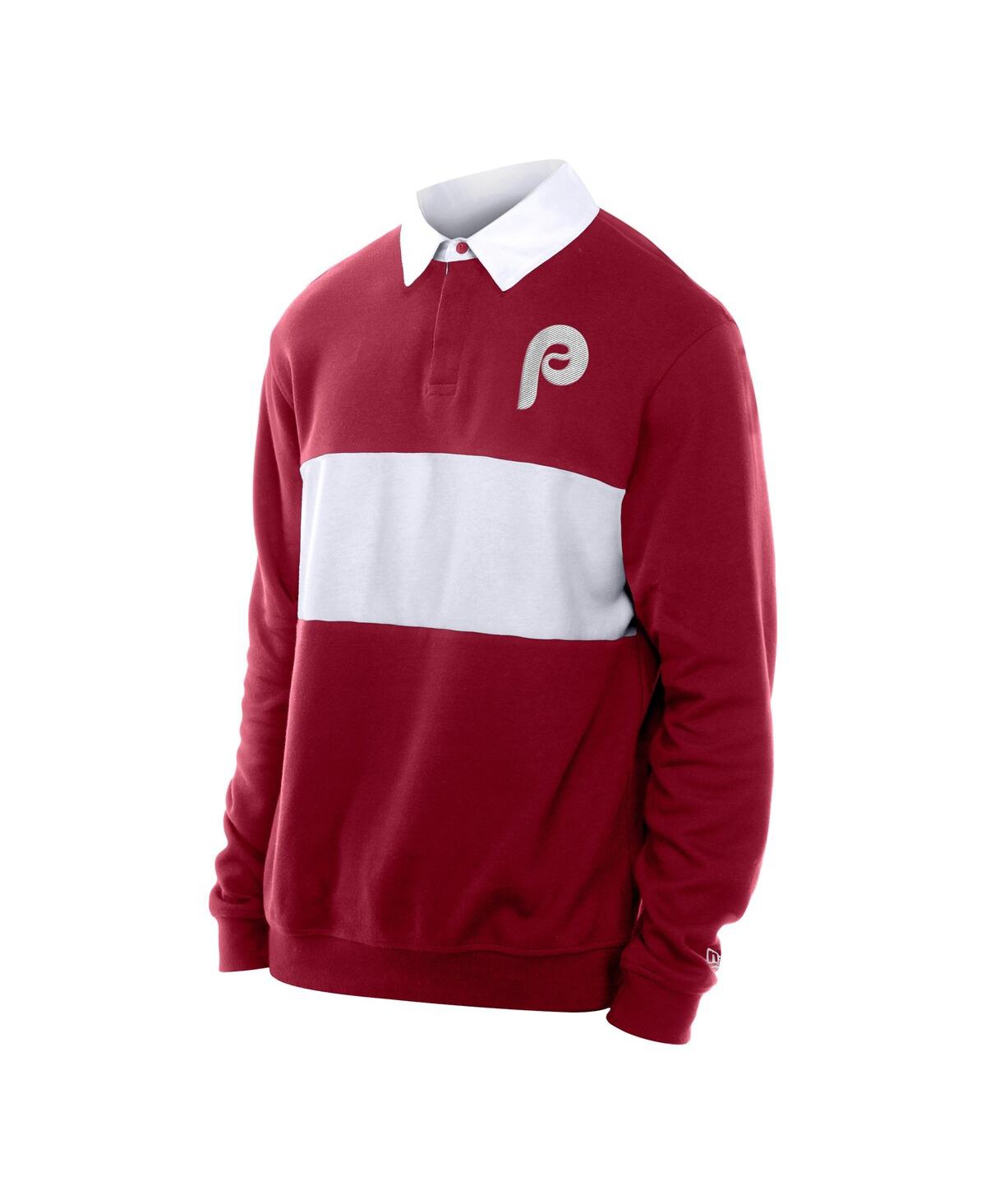 NEW ERA MEN'S DARK RED PHILADELPHIA PHILLIES THROWBACK PREP COLOR BLOCK RUGBY POLO SHIRT 