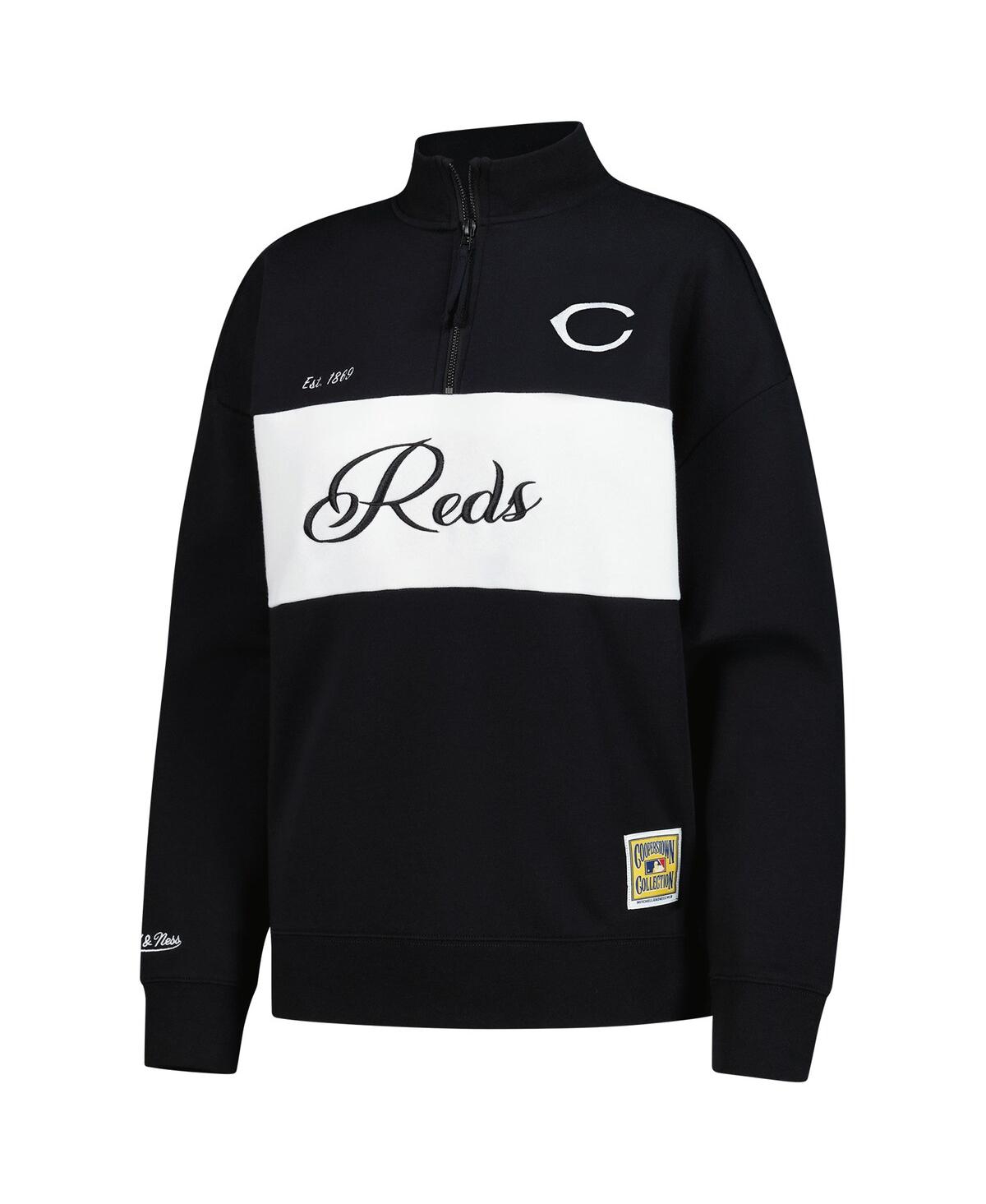 Mitchell & Ness Women's Black Cincinnati Reds Quarter-zip Pullover Top In Black
