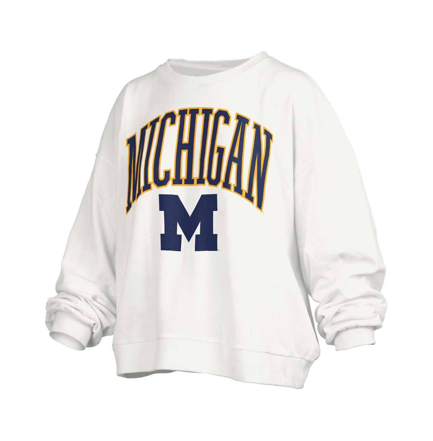 Женская толстовка Pressbox White Michigan Wolverines Janise Arch Over Logo Waist Length Oversized Pullover — фото 3