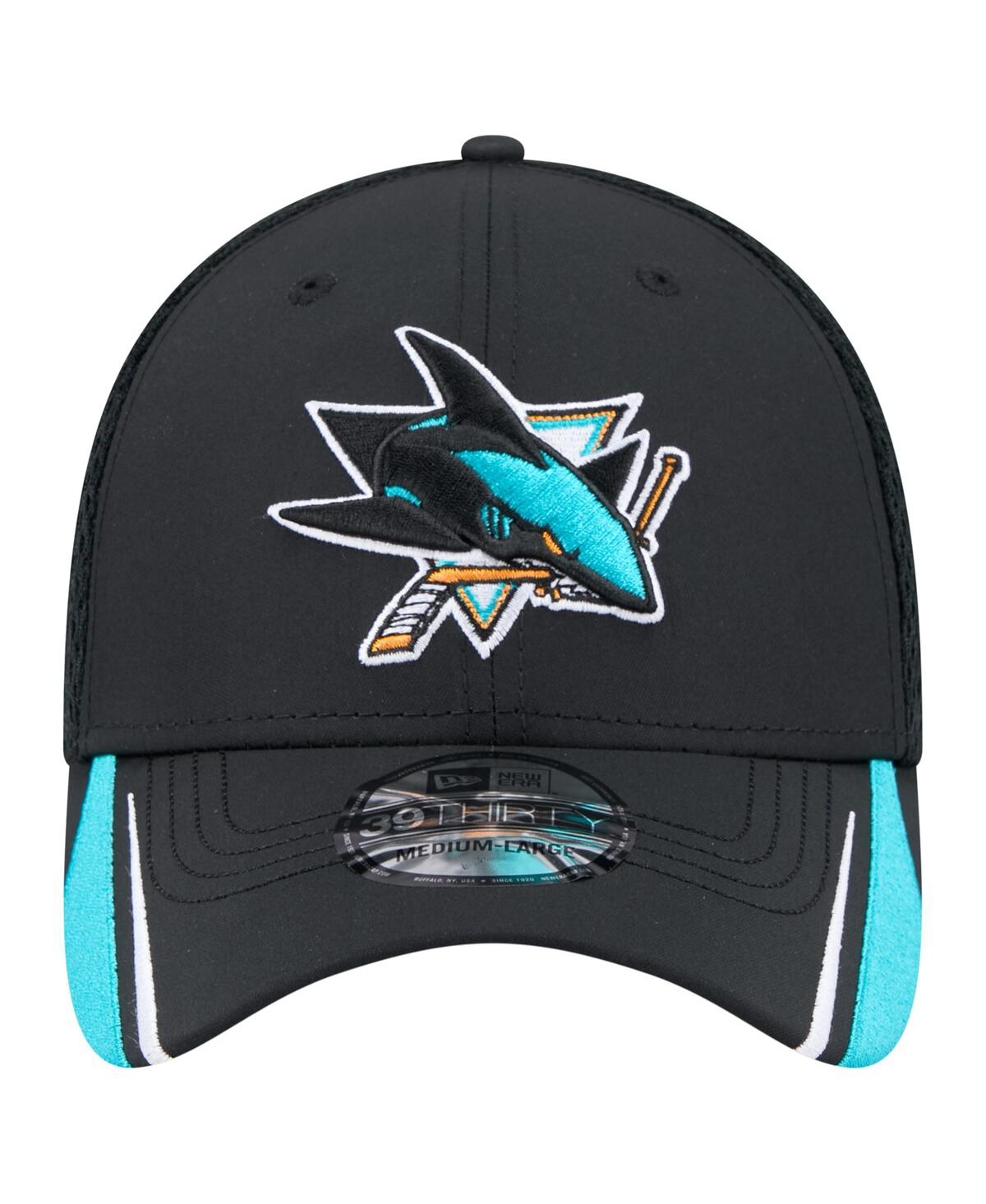 New Era Men's Black San Jose Sharks Linear Featherweight 39thirty Flex Hat In Black