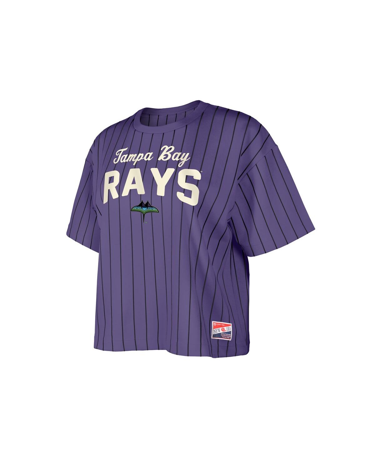 NEW ERA WOMEN'S PURPLE TAMPA BAY RAYS CITY CONNECT MULTIPLIER PINSTRIPE CROPPED T-SHIRT 