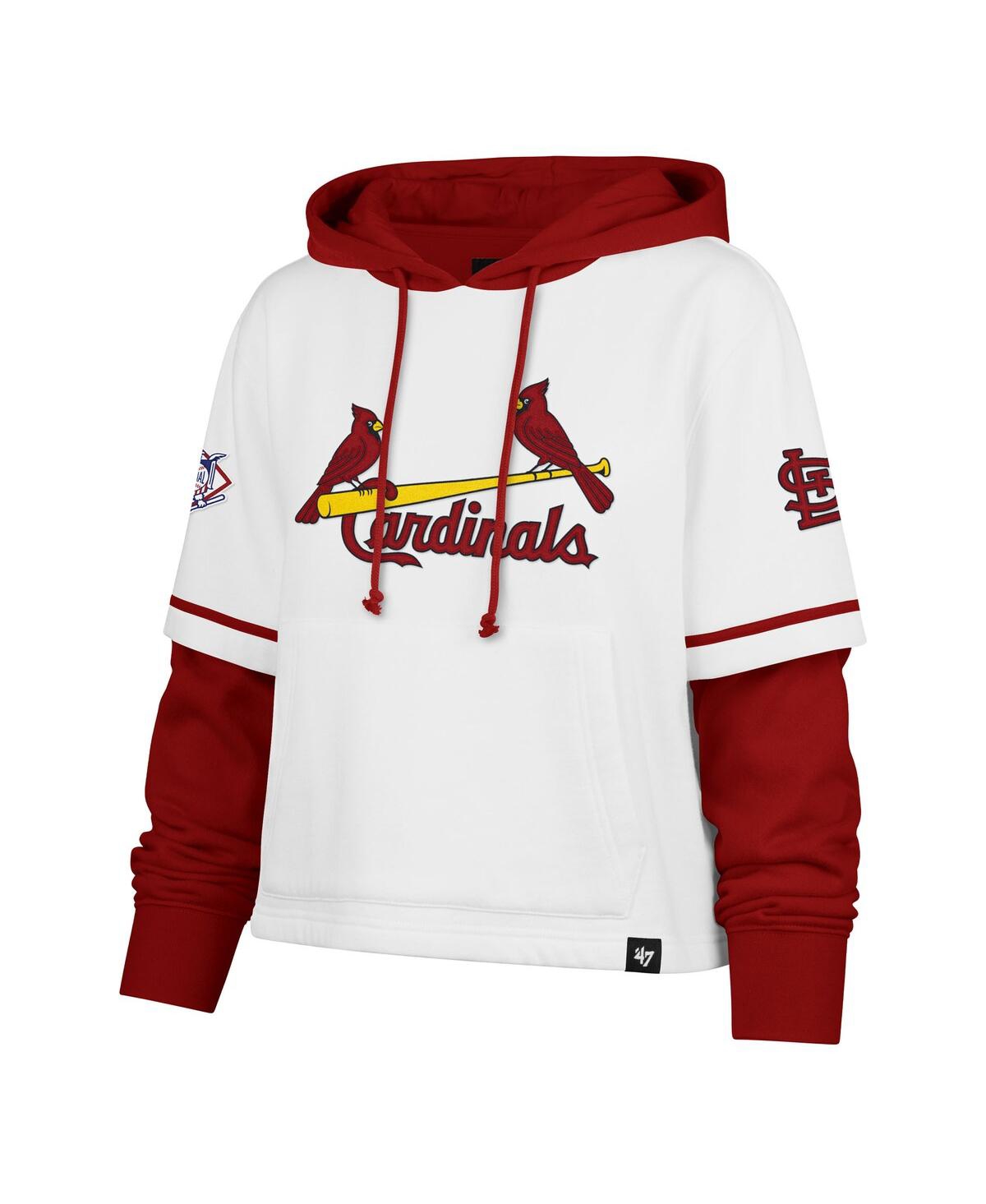 47 BRAND WOMEN'S WHITE ST. LOUIS CARDINALS TRIFECTA SHORTSTOP CROPPED PULLOVER HOODIE 