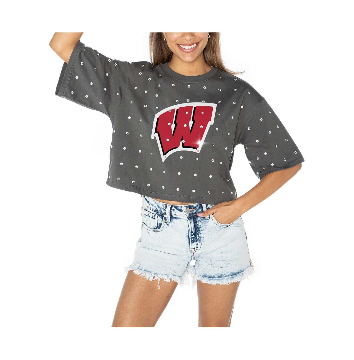 Женская футболка Gameday Couture Gray Wisconsin Badgers Go Time Rhinestone Crop — фото 5