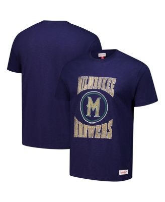 Mitchell & Ness - Men's Navy Milwaukee Brewers Arched Logo Slub T-Shirt