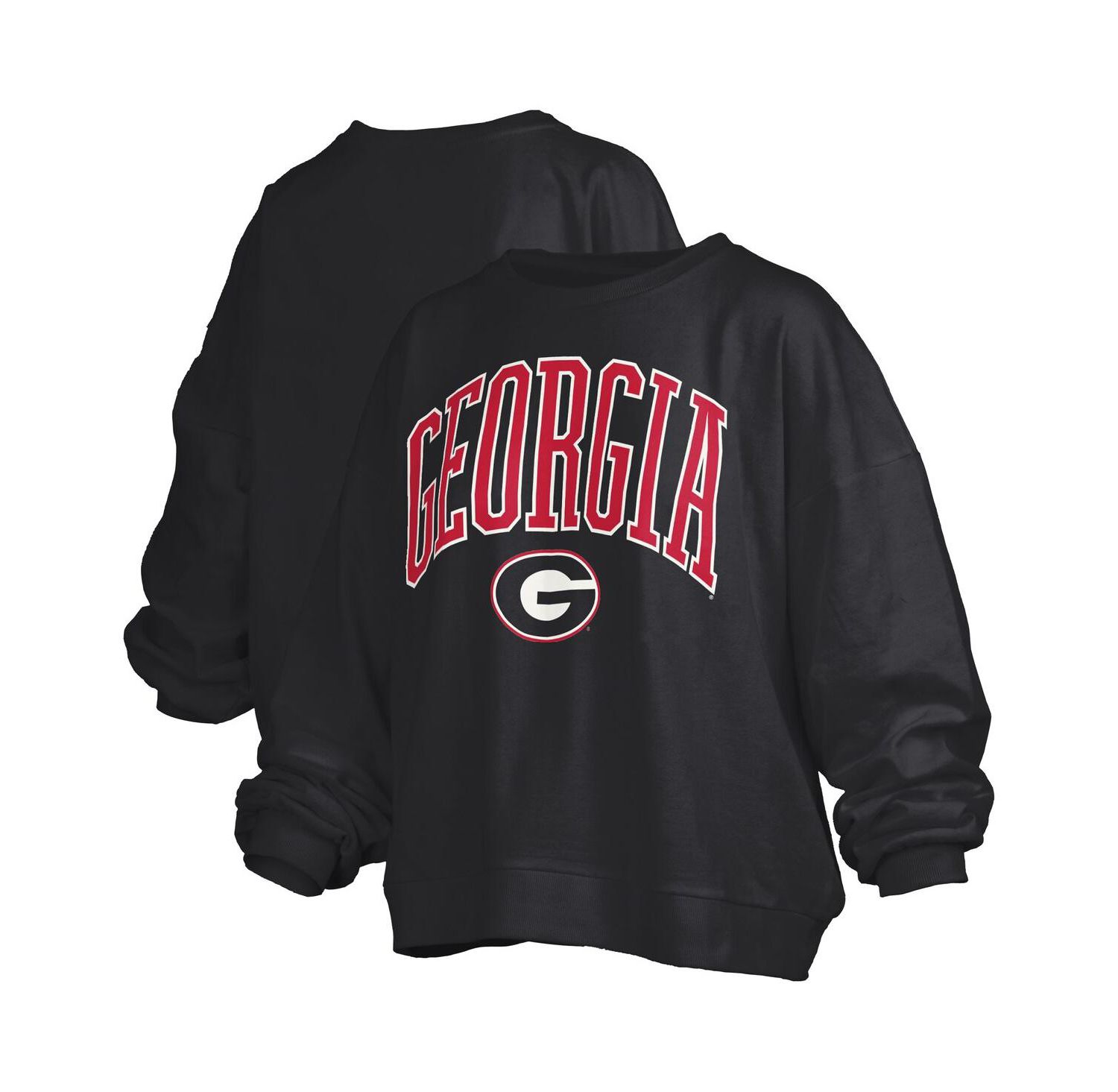 Women's Black Georgia Bulldogs Janise Arch Over Logo Waist Length Oversized Pullover Sweatshirt