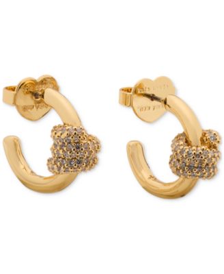 kate spade new york - Gold-Tone Small Pav&eacute; Knot Hoop Earrings, 0.62"