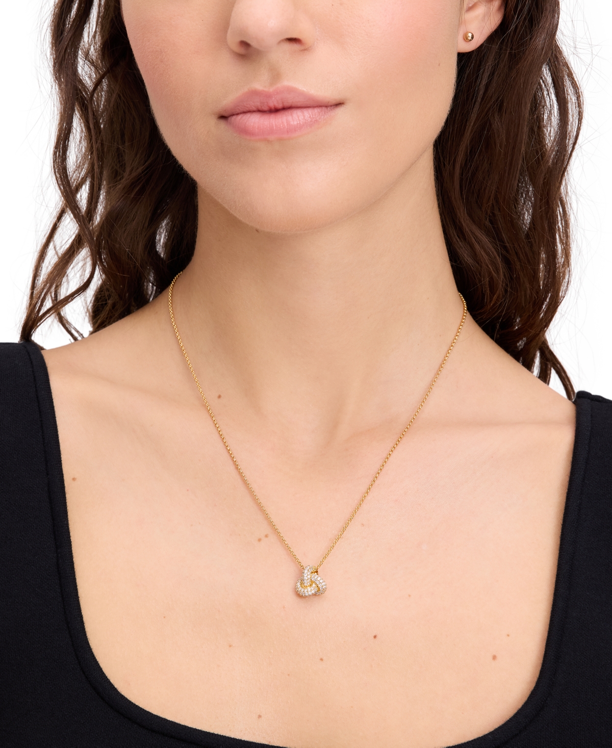 Kate Spade Gold-tone Pave Double Knot Pendant Necklace, 16" + 3" Extender
