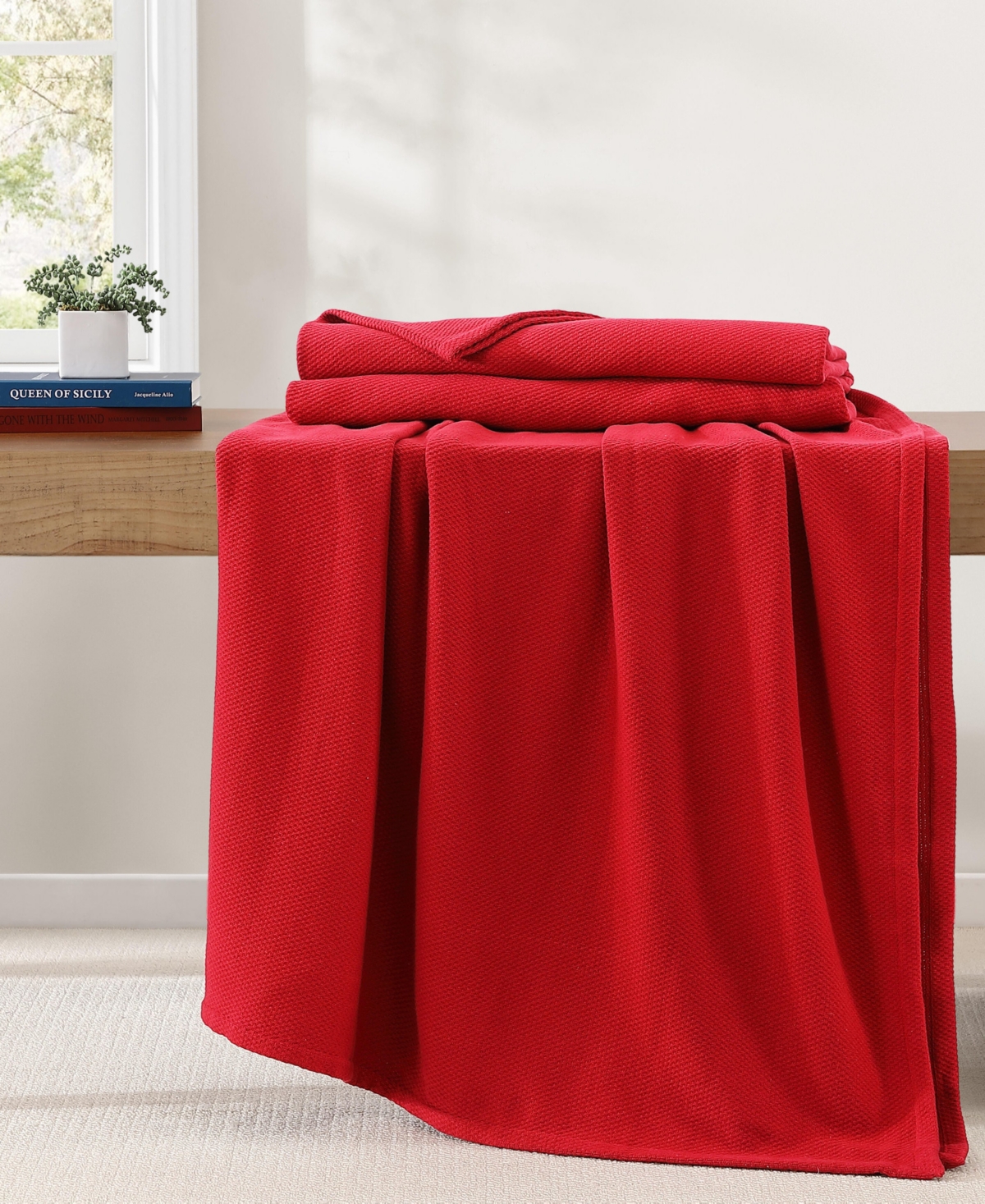 Tommy Hilfiger Solid Cotton Pique Blanket, King