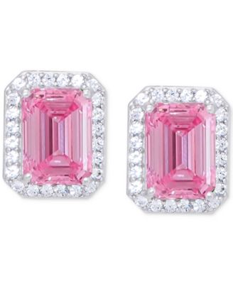Macy's - Lab Grown Pink Sapphire (2-1/3 ct. t.w.) & Lab Grown White Sapphire (1/5 ct. t.w.) Square Halo Stud Earrings in Sterling Silver