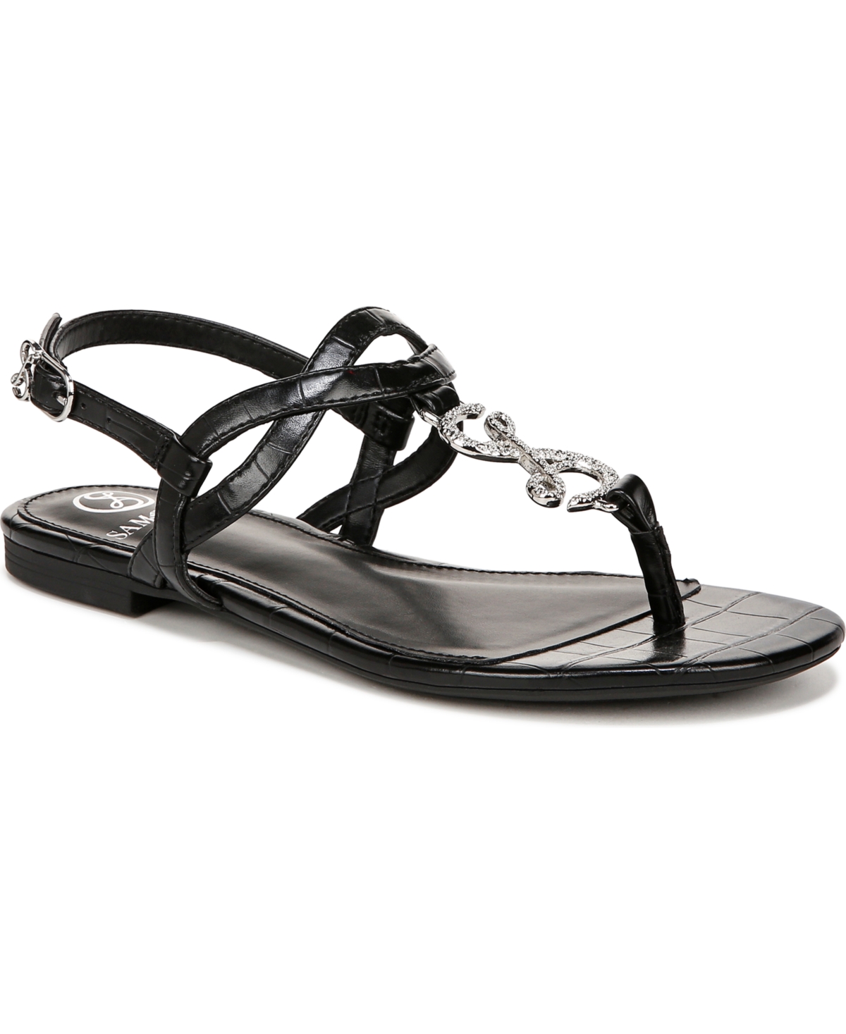 Women's Pearl T Strap Thong Flat Sandals - Black