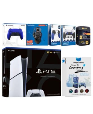 PlayStation 5 Slim Digital with Extra Controller, Plantronics Headset, Trigger Stop Kit, FPS Grip Kit and MightySkins Decal Voucher