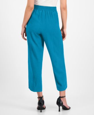 Petite Textured Pull-On Mid-Rise Wide-Leg Pants