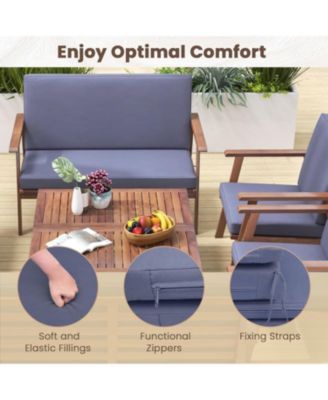 8 Piece Patio Conversation Set Acacia Wood Sofa w/ Cushions & Coffee Table