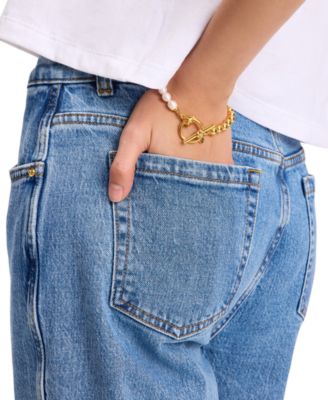 Gold-Tone Freshwater Pearl Beaded Flex Bracelet 