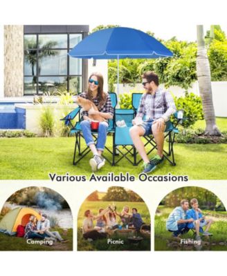 Portable Folding Picnic Double Chair With Umbrella