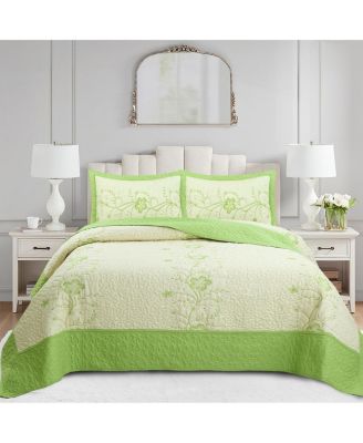 3 Piece Queen Size Embroidery Quilt Set Lightweight Bedspread Set Queen