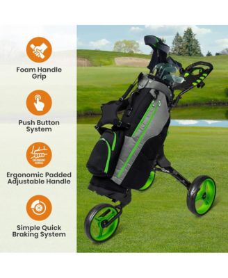 Foldable 3-Wheel Golf Push Cart with Scorecard Holder