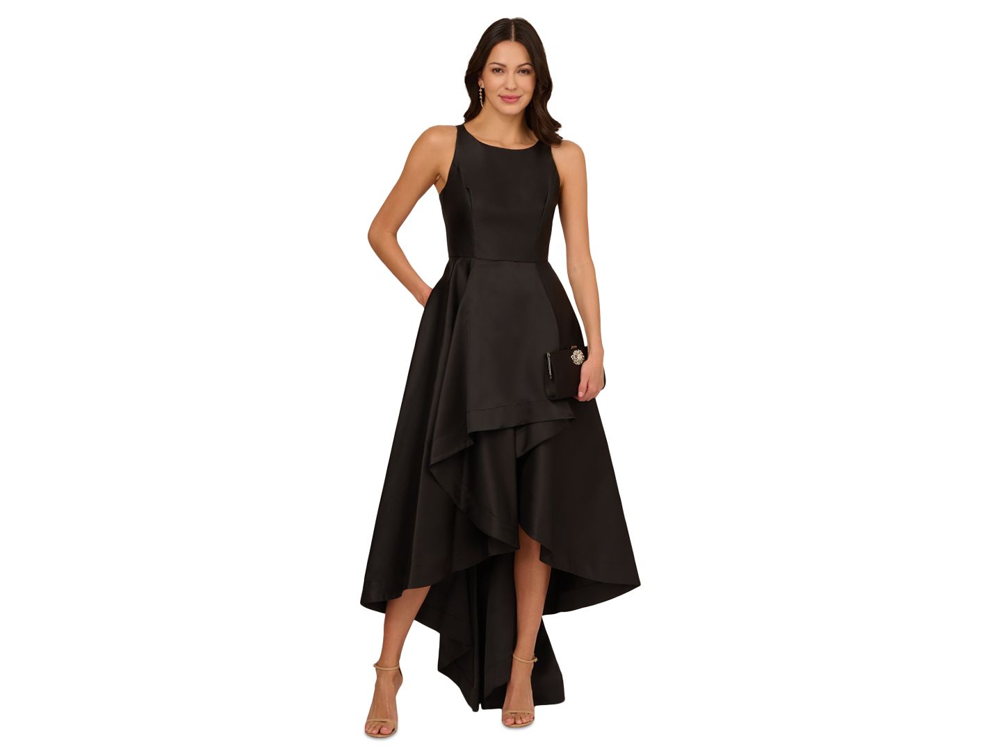 Женские платья Adrianna Papell High-Low Mikado Sleeveless Gown, цвет: Чёрный — фото 1