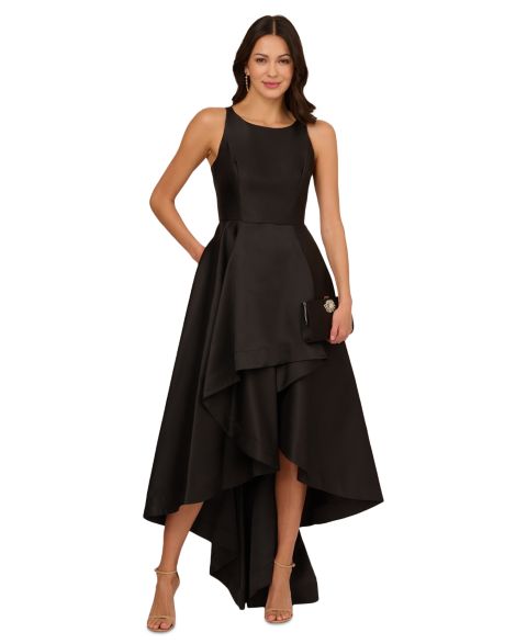 Женские платья Adrianna Papell High-Low Mikado Sleeveless Gown, цвет: Чёрный