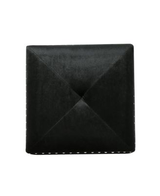 Velvet Upholstered Square Ottoman with Tufted Top and Studded Trim for Living Room or Bedroom Seating-The Pop Home
