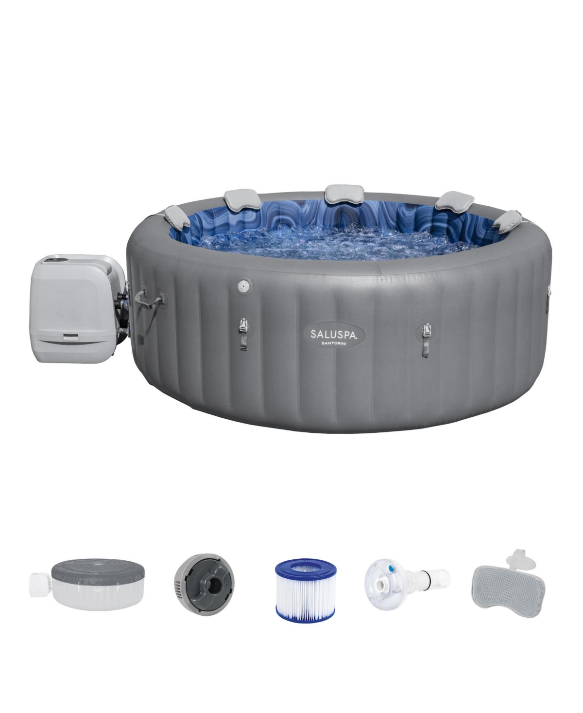 SaluSpa Santorini HydroJet Inflatable Hot Tub w/ 180 Soothing Jets, Gray