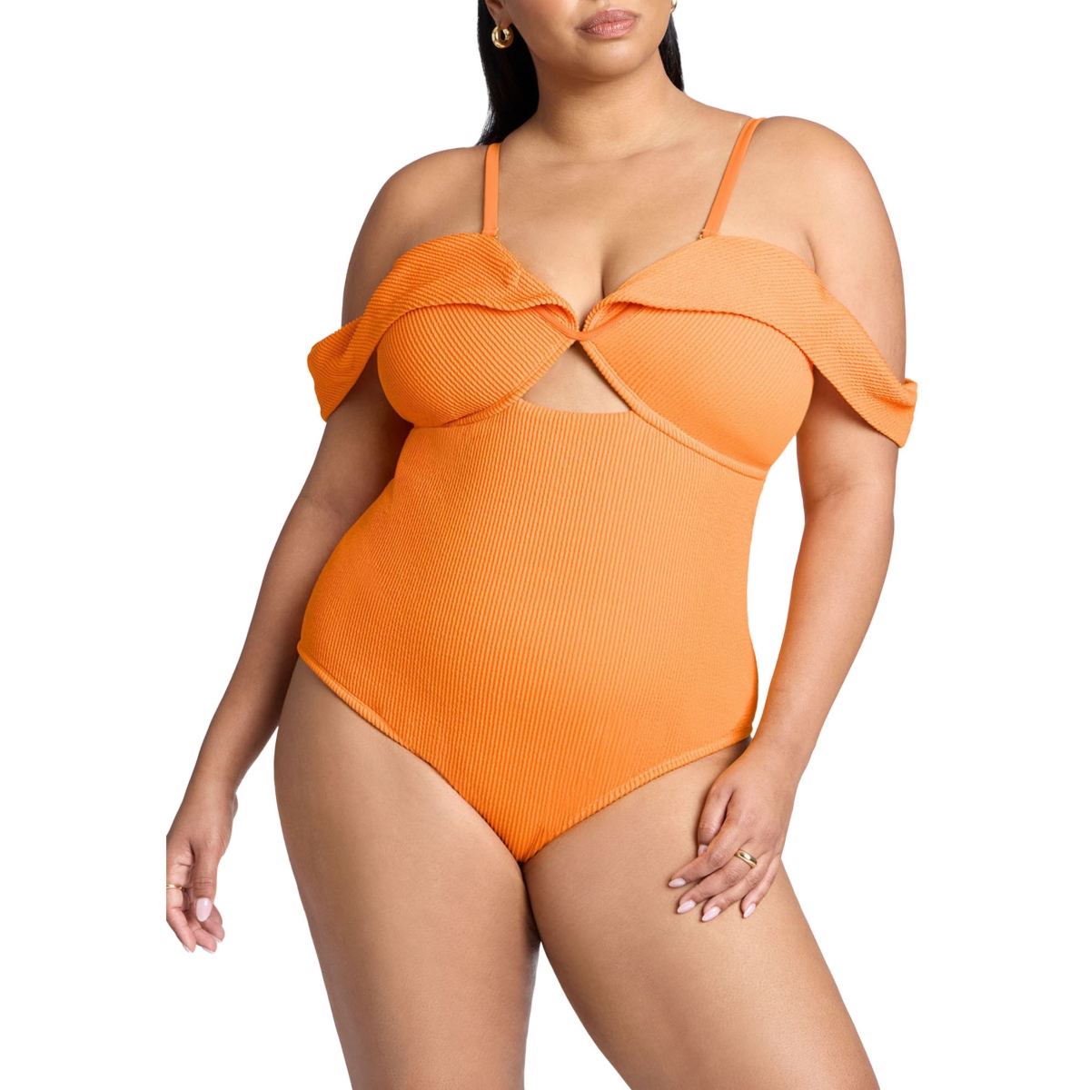Plus Size Off The Shoulder One Piece Swimsuit - Carrot curl