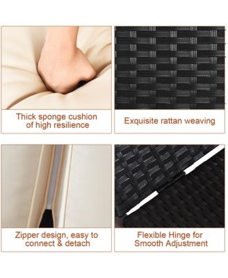 2-Person Patio Rattan Lounge Chair Chaise Recliner Adjustable Cushion