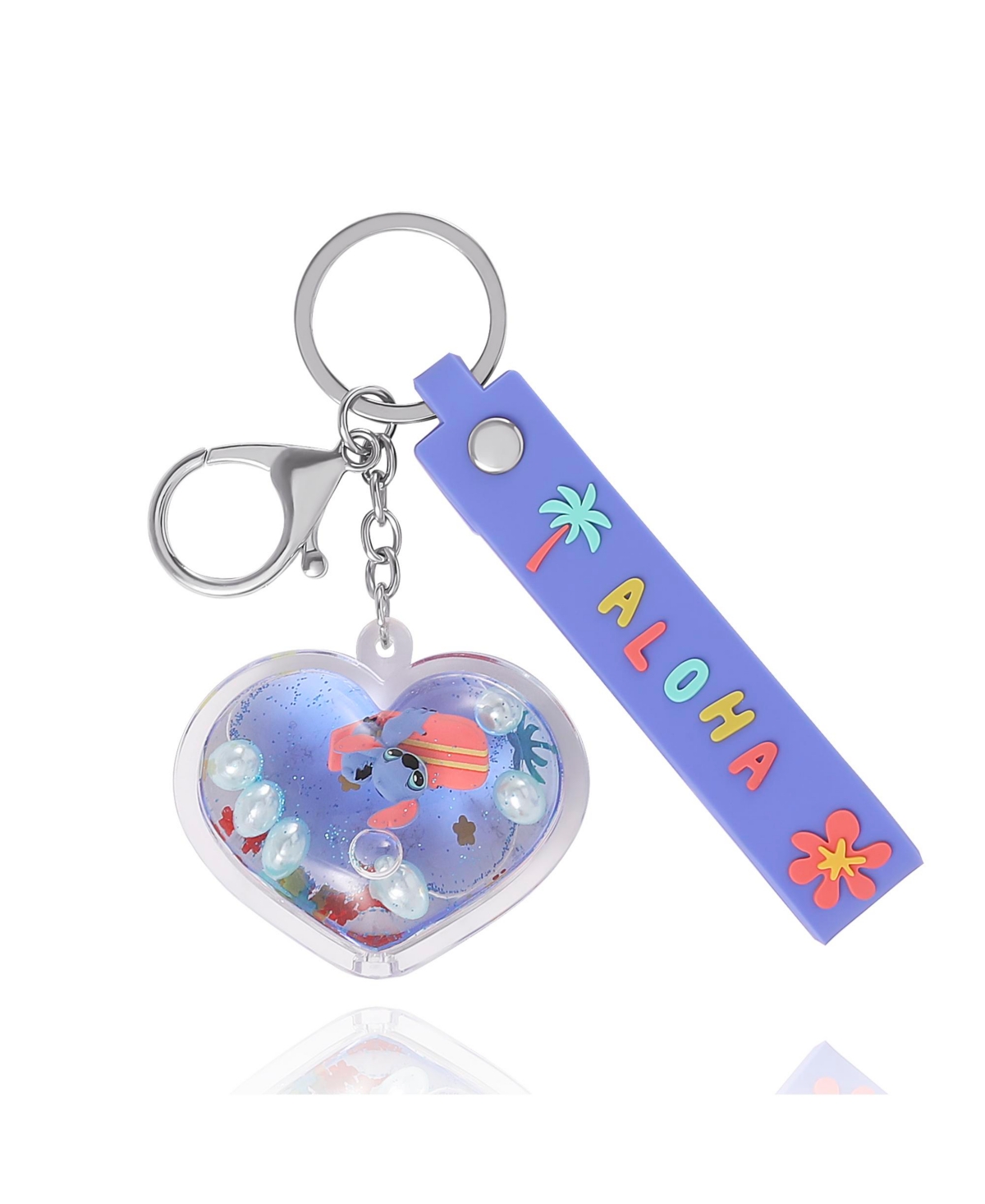 Disney Lilo & Stitch Aloha Heart Keychain with Floating Charms - Clear, blue, orange, white, silver