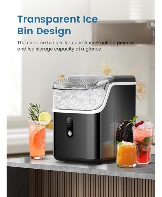 Countertop Nugget Ice Maker, Portable Chewable Pebble Ice Machine, Soft Crushed Ice Maker, 34 lbs/Day, One-Touch Operation, Self-Cleaning