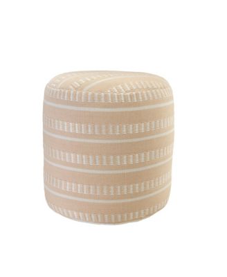 Striped Round Polyester Pouf Ottoman for Patio and Home Decor