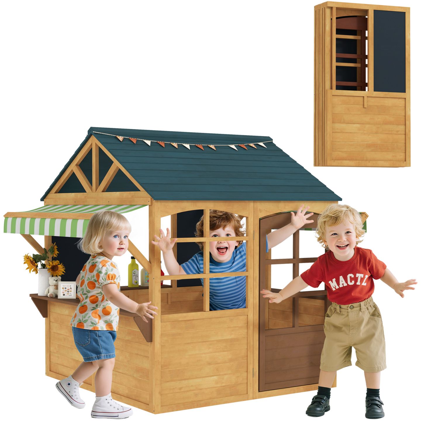Детская игрушка Qaba Cottage Wooden Foldable Playhouse, Ages 3-8, цвет: Коричневый — фото 1