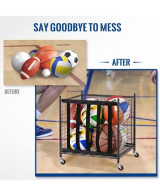 44 lbs Weight Capacity Rolling Sports Ball Storage Cart with Elastic Straps