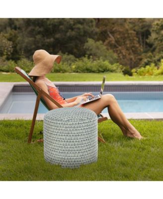 Round Geometric Polyester Pouf Ottoman for Indoor and Outdoor Seating