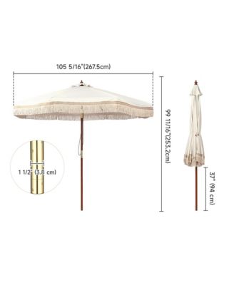 BOHO 9' Fringe Patio Umbrella with Tassels UPF50+ Boho Style 5-Year-Non-Fading for Outdoor Yard Market Ivony Xchevron
