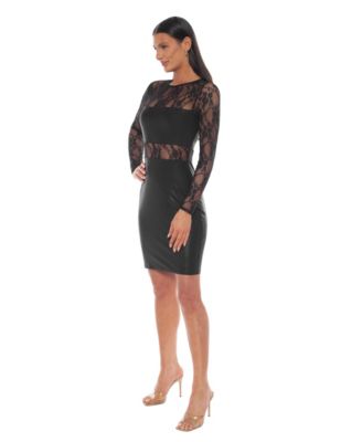 Women's Mock Neck Leather Dress with Lace