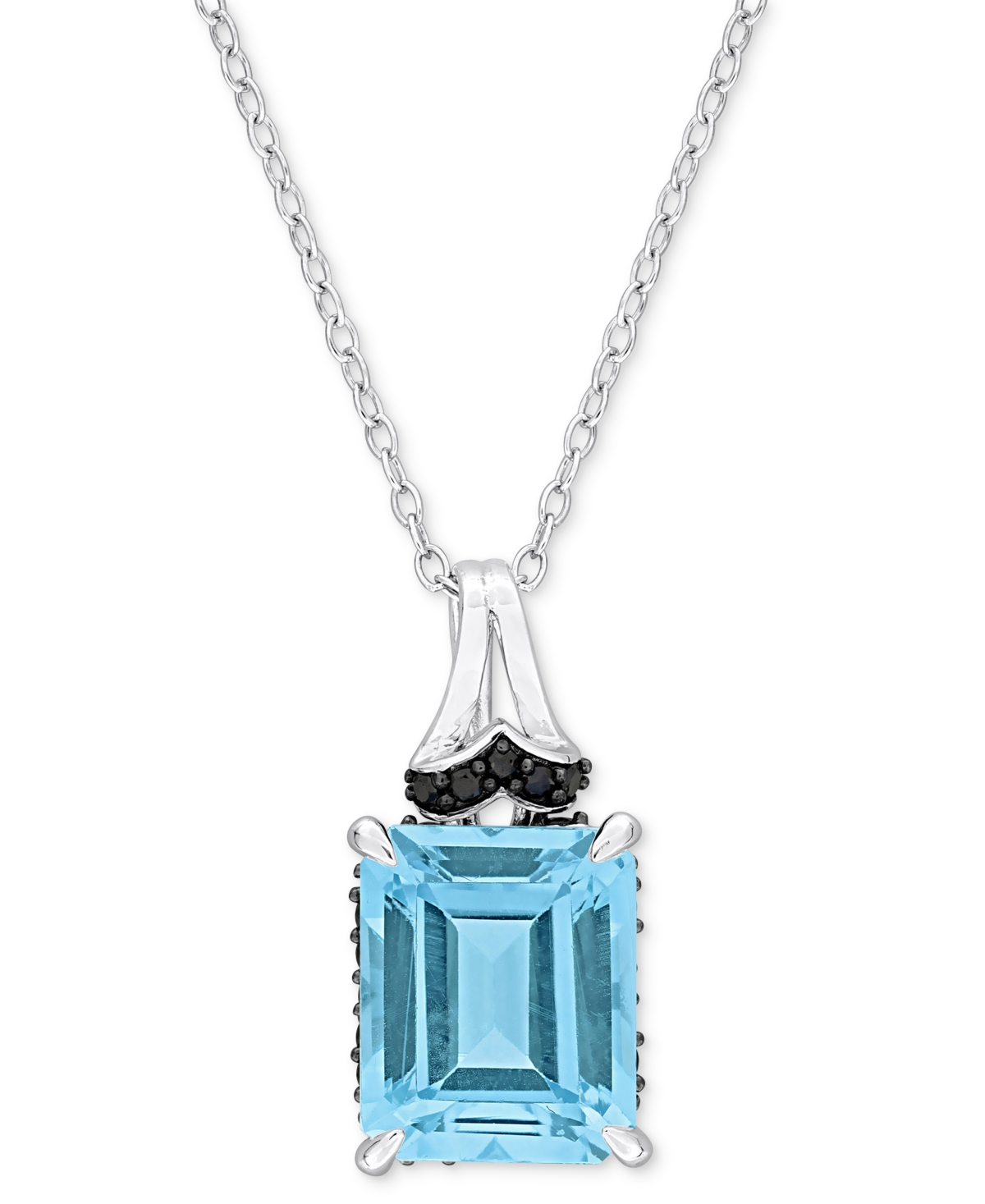 Blue Topaz (7-3/8 ct. t.w.) & Black Sapphire (1/4 ct. t.w.) 18" Pendant Necklace in Sterling Silver - Blue Topaz