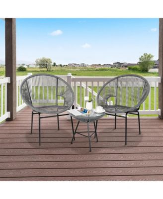 3 PCS Wicker Conversation Bistro Set Acapulco Chair Set with Tempered Glass Table