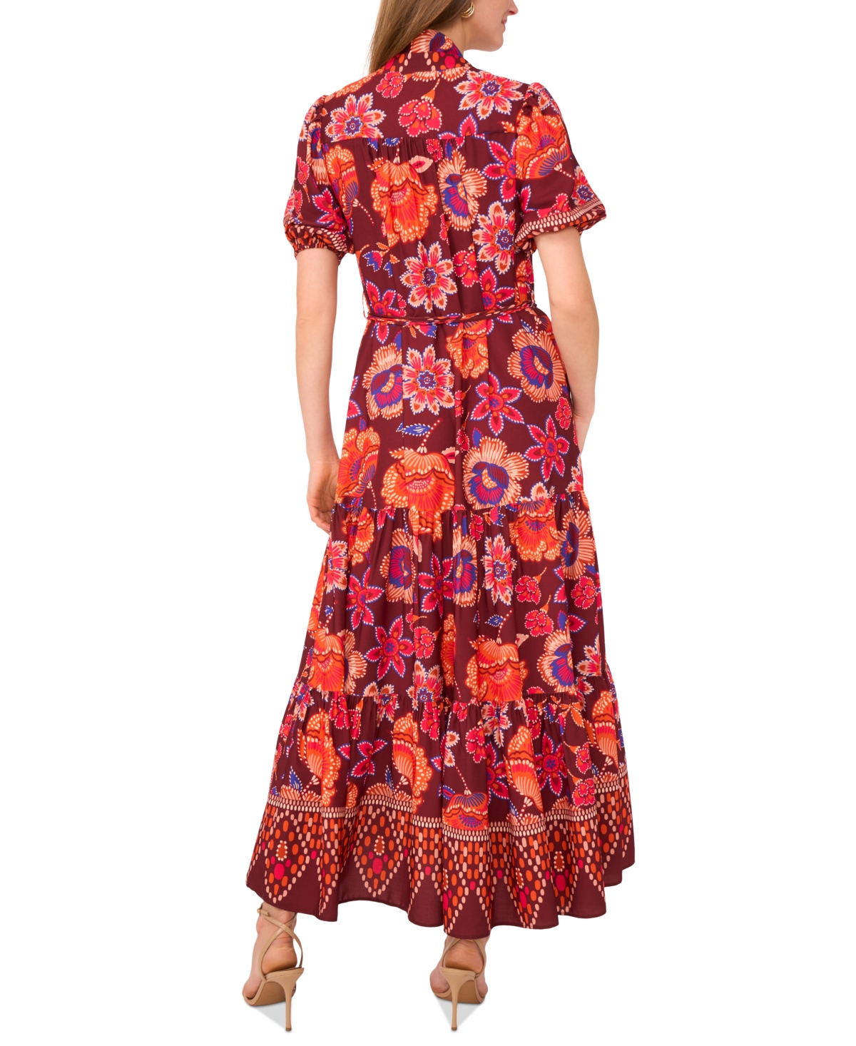 Vince Camuto Puff Sleeve Tiered Maxi Dress In Multi