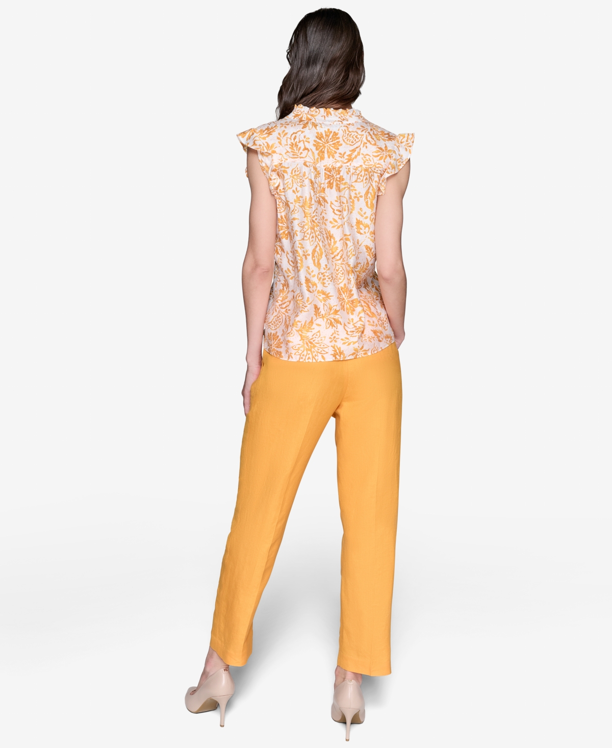 Karl Lagerfeld Women's Printed Split-neck Flutter-sleeve Blouse
