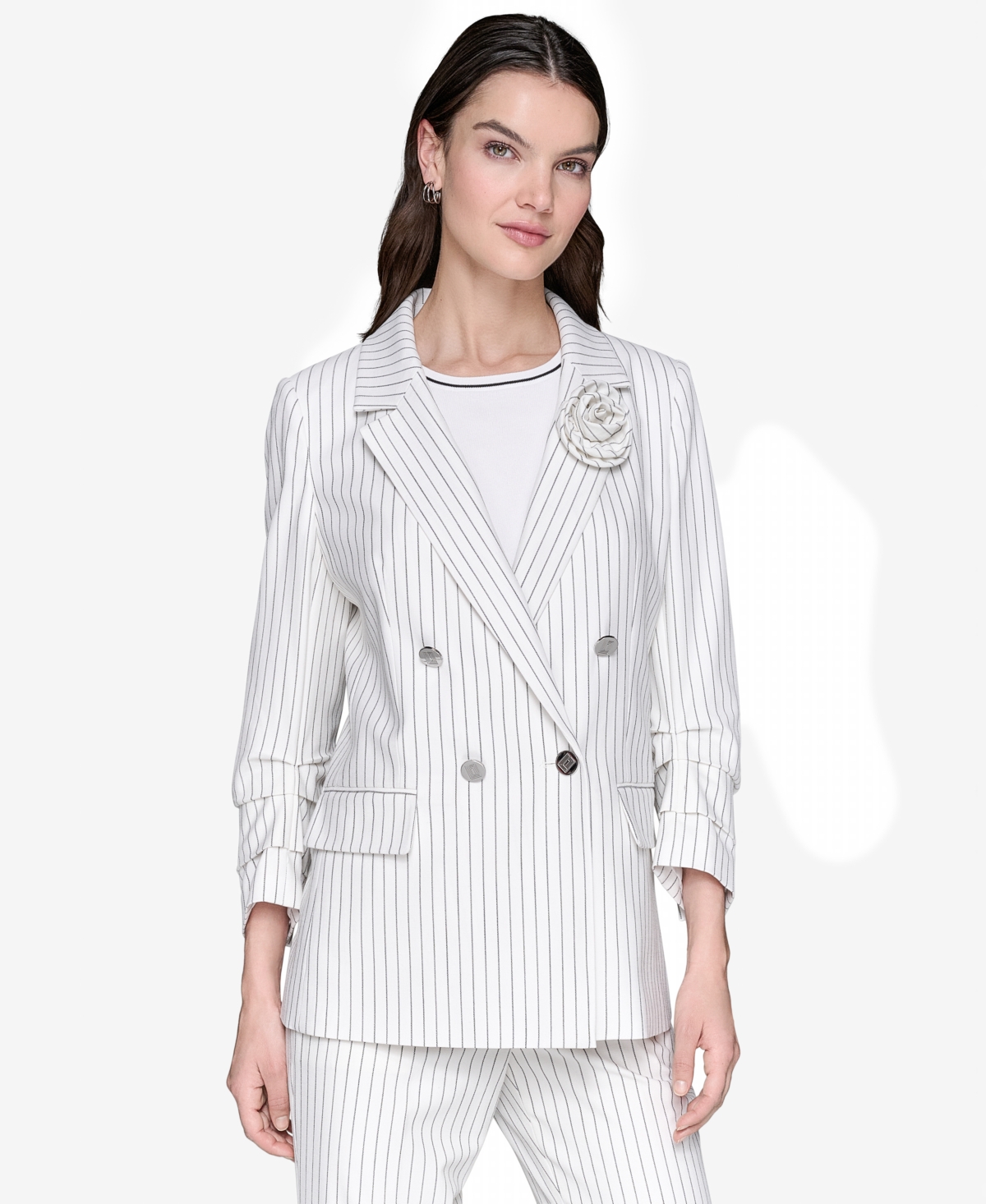 Kalr Lagerfeld Paris Women's Striped Double-Breasted Jacket - Soft White/black