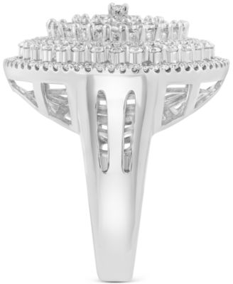 EFFY&reg; Diamond Round & Baguette Sunburst Cluster Statement Ring (1-1/2 ct. t.w.) in 14k White Gold
