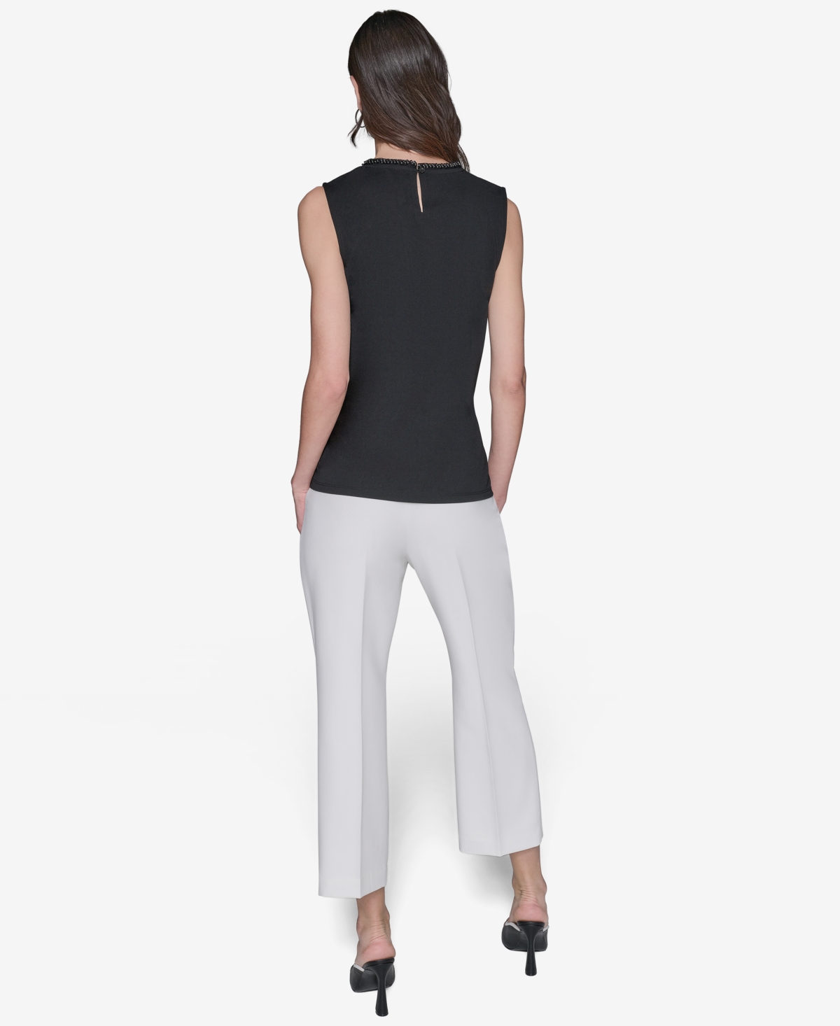 Shop Karl Lagerfeld Women's Bead-trim Sleeveless Top