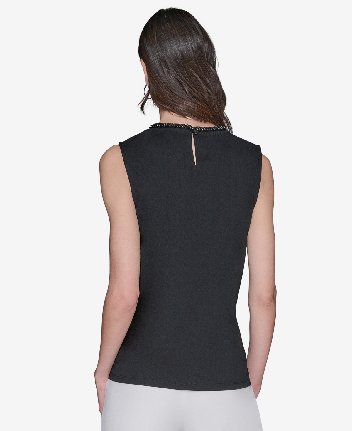 Shop Karl Lagerfeld Women's Bead-trim Sleeveless Top