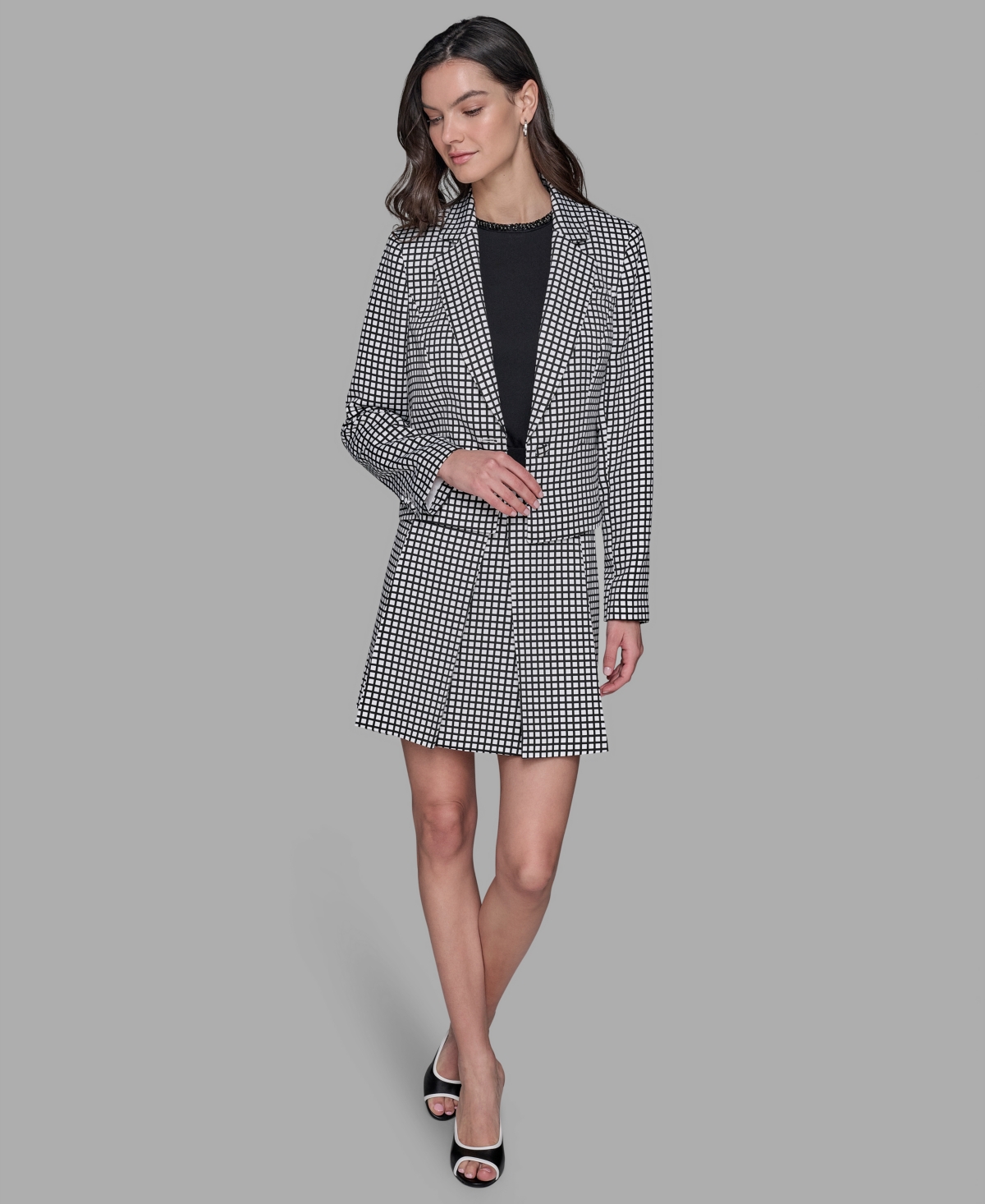 KARL LAGERFELD WOMEN'S CHECK PRINT ONE-BUTTON BLAZER 