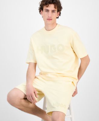 Hugo Boss Mens Dinkee Logo Graphic Cotton T Shirt Dinkoe Cotton Shorts In Yellow